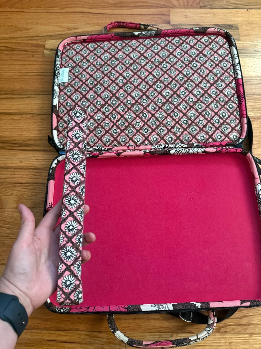 Vera Bradley Mocha Rouge Hot Pink & Brown Floral Quilted Laptop Tote